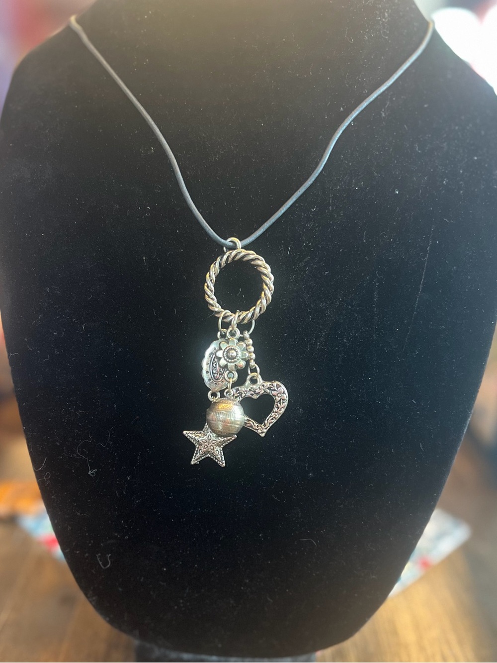 Gold-Tone Star & Charm Pendant  Cord Necklace